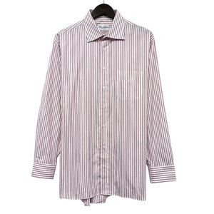 Ben Silver Charleston Mens 17/33 Dress Shirt White & Red Striped Barrel Cuff USA